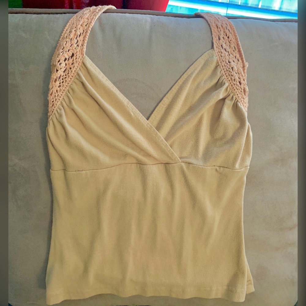Neck tie tan crop top